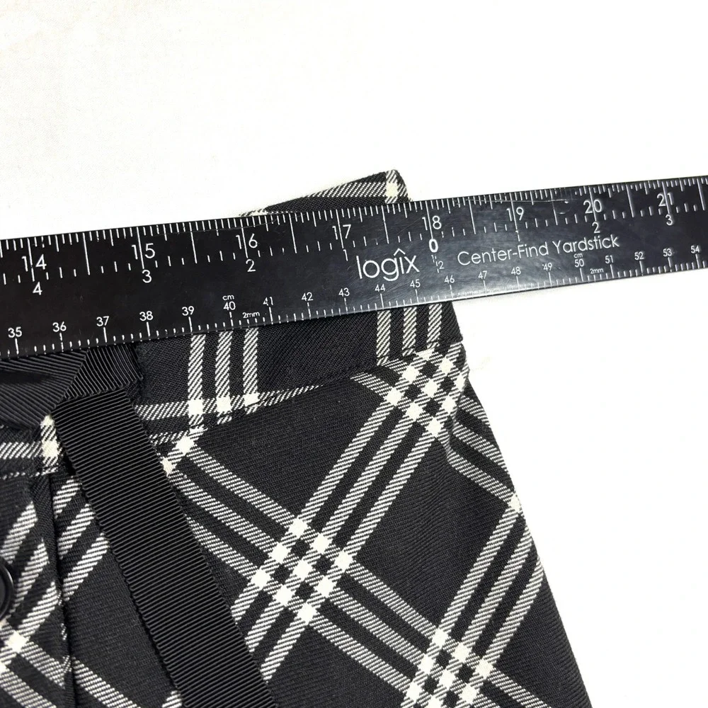 Tommy Hilfiger Women Plaid A-Line Skirt Tie Waist Black White‎ 12 VTG